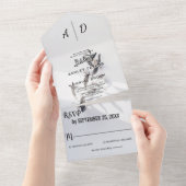 Elegant chique zilveren Roos zomer bloemenbruiloft All In One Uitnodiging (Afscheurbaar)