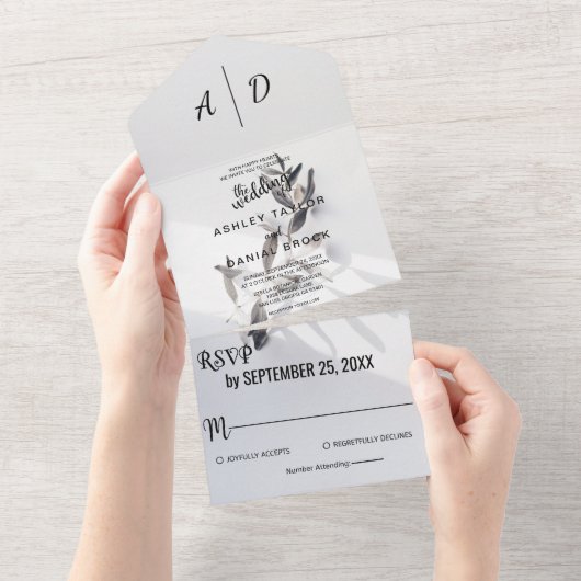 Elegant chique zilveren Roos zomer bloemenbruiloft All In One Uitnodiging (Afscheurbaar)