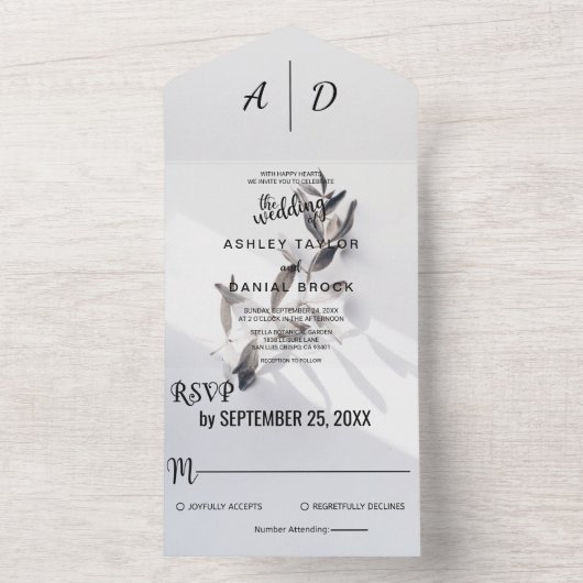 Elegant chique zilveren Roos zomer bloemenbruiloft All In One Uitnodiging (Binnen)