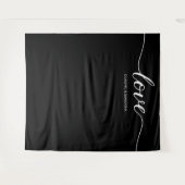 Elegant Chique Zwart Liefde Script Bruiloft achter Wandkleed (Voorkant (horizontaal))
