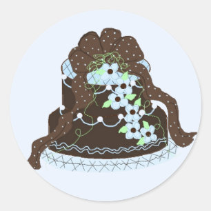 Elegant Chocolade en Blauwe Cake Ronde Sticker