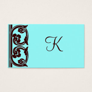 Élégant Chocolat Brown Monogramme Carte Turquoise