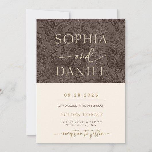 Elégant Chocolat Mocha Mariage Templat invitation (Devant)