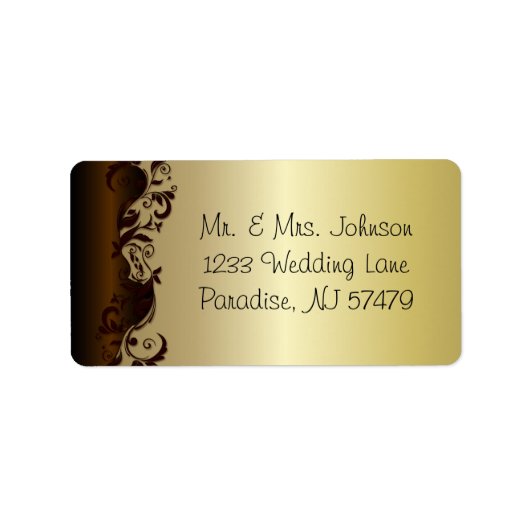 Elegant Chocolate Brown & Gold Floral Wedding Etiket (Voorkant)