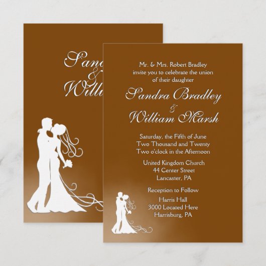 Elegant Chocolate Wedding Invitation Kaart (Voorkant / Achterkant)