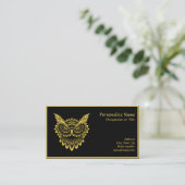 Elégant Chouette Sage Or sur Carte de visite noir (Debout devant)