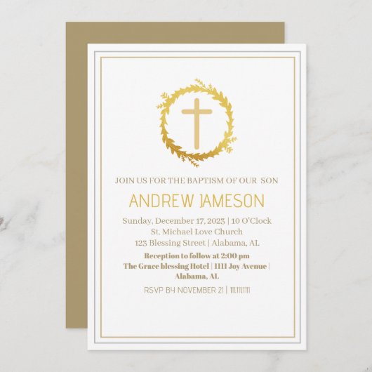 Elegant Christelijk blauw gouden kruis | Doop Kaart (Voorkant / Achterkant)