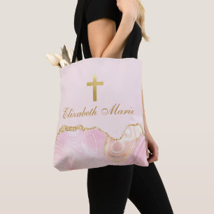 Elegant Christelijk Kruis Gepersonaliseerd Roze Go Draagtas