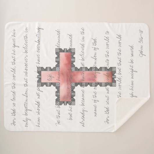 Elegant Christelijk roze kruisscripts Sherpa Deken (Voorkant (horizontaal))