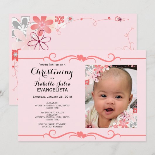 Elegant CHRISTENING Event Invitation Kaart (Voorkant / Achterkant)