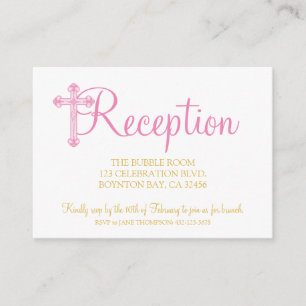 elegant CHRISTENING of BAPTISM roze receptie rsvp Informatiekaartje