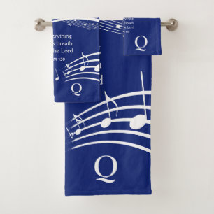 Elegant Christian Blue Music Notes Monogramme