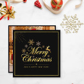 Elegant Christmas 1 Photo Zwart en Goud Script Notitiekaartje