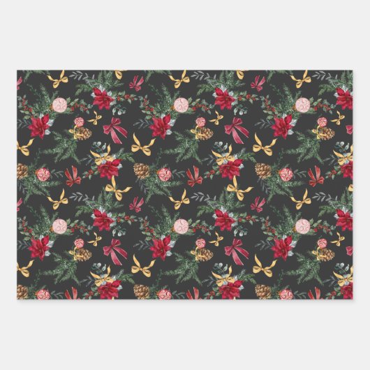 Elegant Christmas Botanical Greenery Pattern Inpakpapier Vel (Voorkant 3)