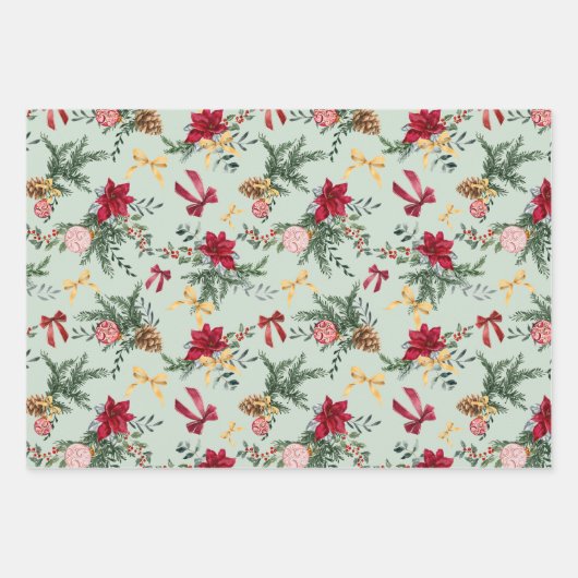 Elegant Christmas Botanical Greenery Pattern Inpakpapier Vel (Voorkant 2)