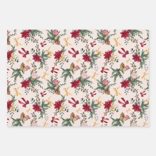 Elegant Christmas Botanical Greenery Pattern Inpakpapier Vel (Voorkant)