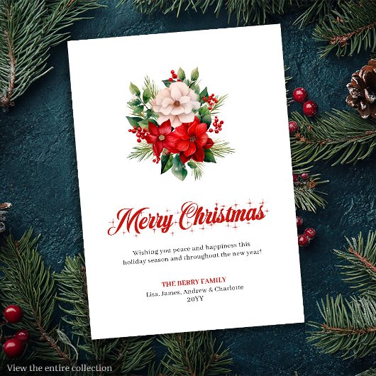 Elegant Christmas Bouquet Script Font Greeting  Feestdagenkaart