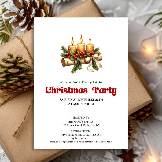 Elegant Christmas Candles Pine Wreath Design Kaart