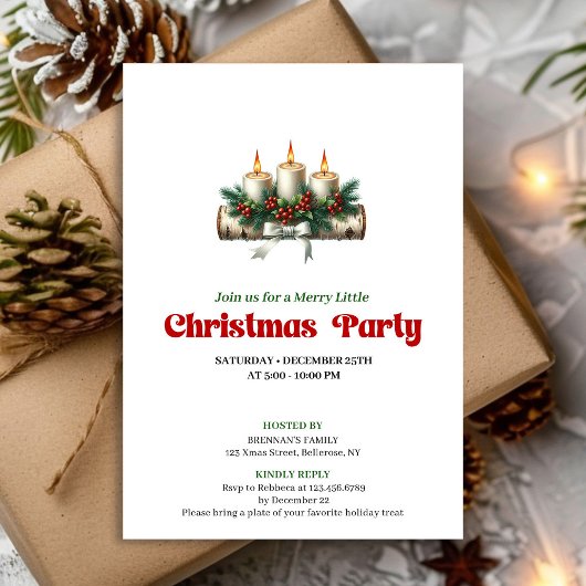 Elegant Christmas Candles Pine Wreath Invitation