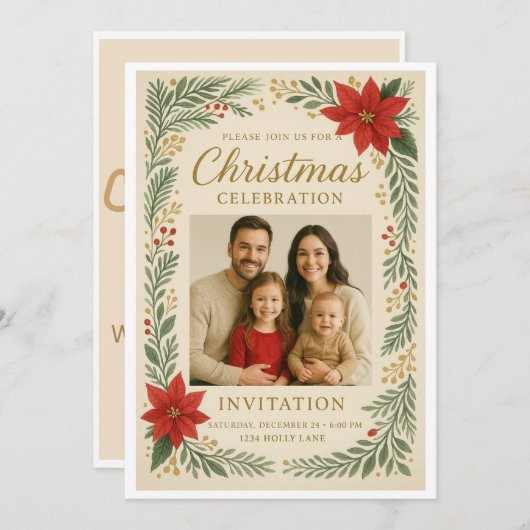 Elegant Christmas celebration Invitation (Devant / Derrière)