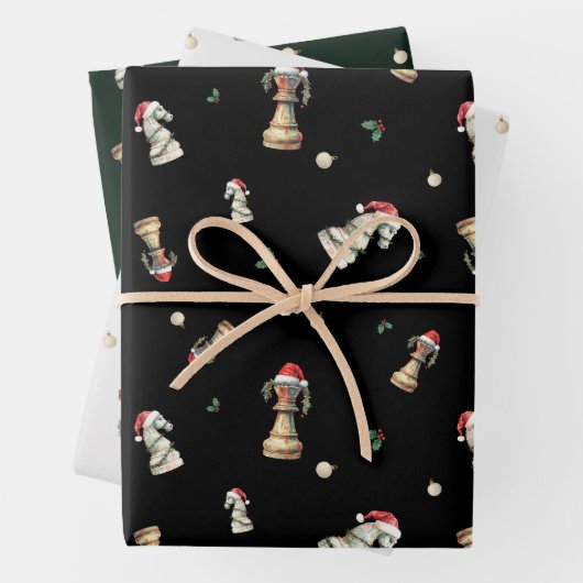 Elegant Christmas Chess Wrapping Paper Sheets (In situ)