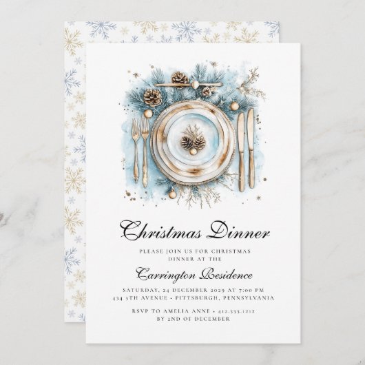 Elegant Christmas Dinner Invitation (Devant / Derrière)