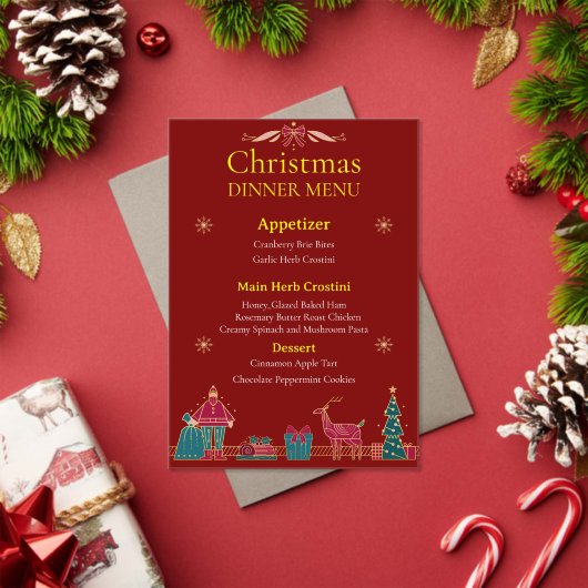Elegant Christmas Dinner Menu | Classic Red & Gold Acryl Uitnodigingen (Insity (Feestdagen))