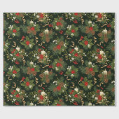 Elegant Christmas Floral Pinecone Pattern Cadeaupapier (Vlak)