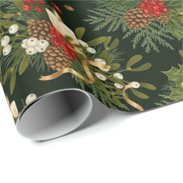 Elegant Christmas Floral Pinecone Pattern Cadeaupapier
