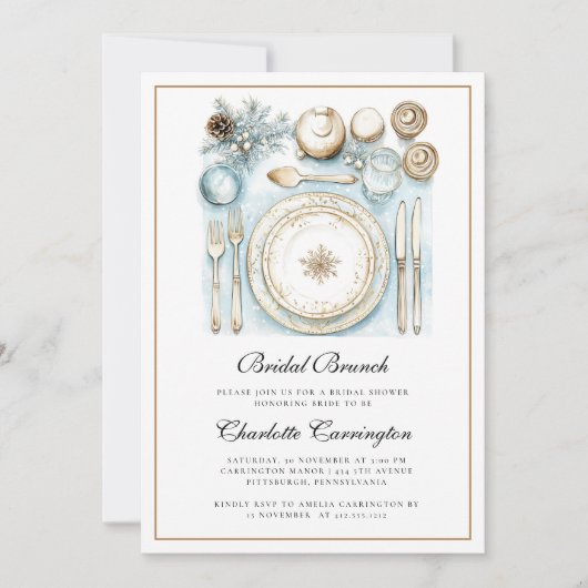 Elegant Christmas Holiday Bridal Brunch Invitation Kaart (Voorkant)