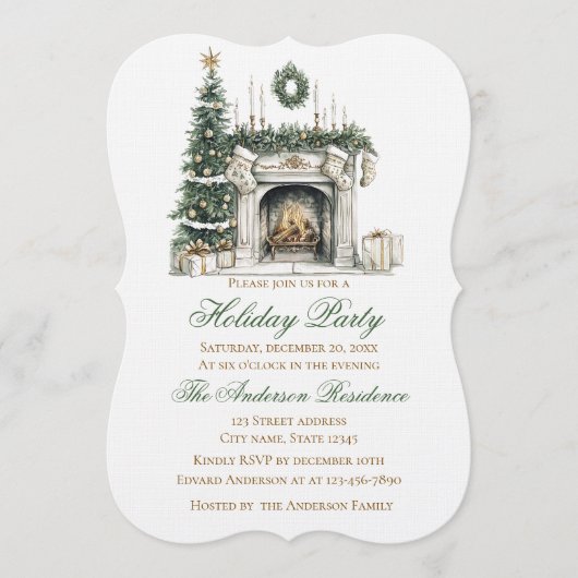 Elegant Christmas Holiday Invitation Fireplace (Devant)