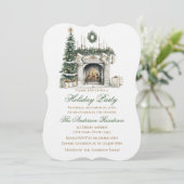 Elegant Christmas Holiday Invitation Fireplace (Debout devant)