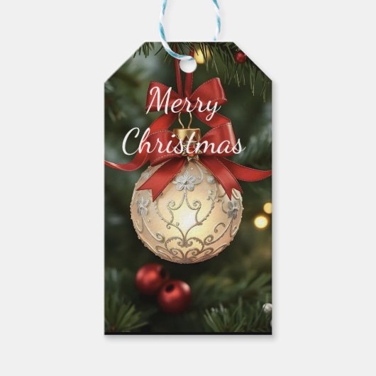 Elegant Christmas Ornament Collection with Red Bow Cadeaulabel (Voorkant)