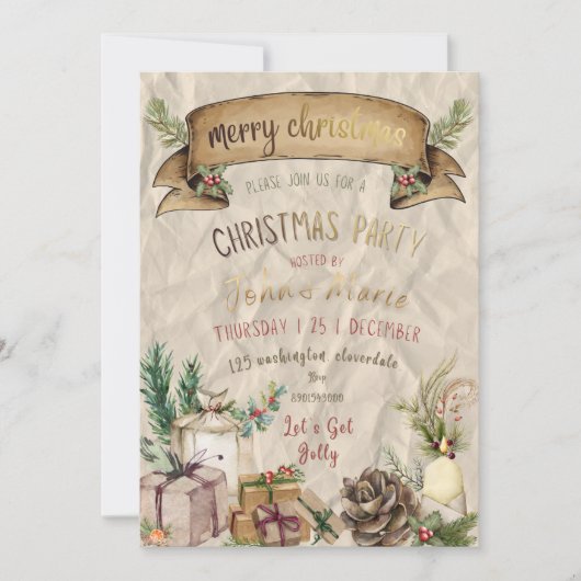 Elegant Christmas Party Invitation (Voorkant)