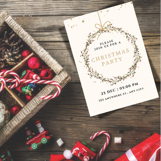 Elegant Christmas Party Invitation with Wreath
