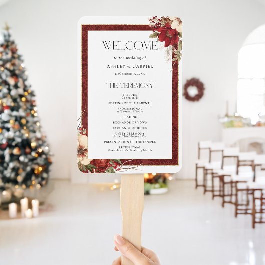 Elegant Christmas Red Damask Floral Handwaaier
