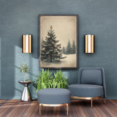 Elegant Christmas Tree Amidst Snowy Landscape Poster