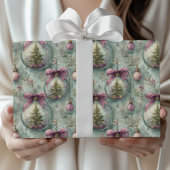 Elegant Christmas Tree & Bauble Watercolor Gift Cadeaupapier