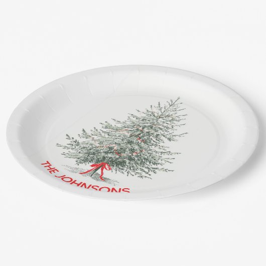 Elegant Christmas Tree & Custom Name Paper Plates Papieren Bordje (Gekanteld)
