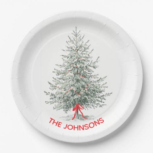 Elegant Christmas Tree & Custom Name Paper Plates Papieren Bordje (Voorkant)