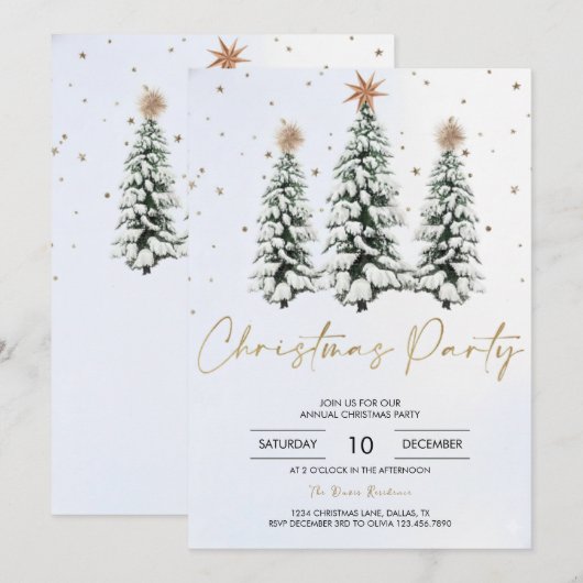 Elegant Christmas Tree Holiday Party Invitation Kaart (Voorkant / Achterkant)