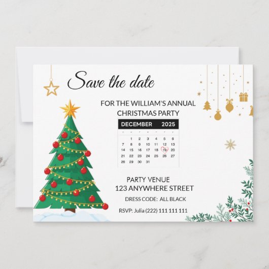 Elegant Christmas Tree Mini Calendar Save The Date (Voorkant)