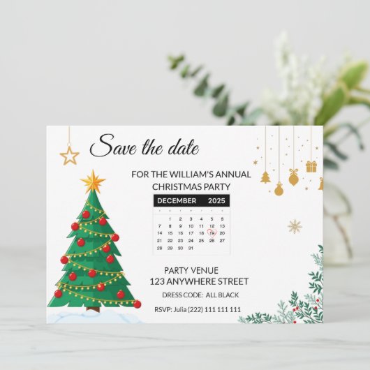 Elegant Christmas Tree Mini Calendar Save The Date (Staand voorkant)