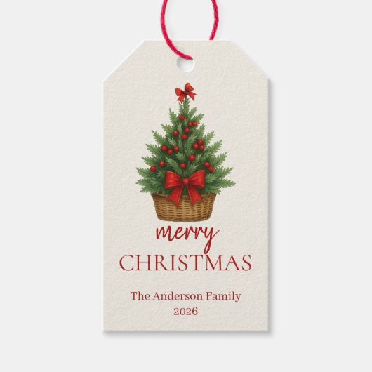 Elegant Christmas Tree – Red Ribbon  Cadeaulabel (Voorkant)