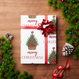 Elegant Christmas Tree – Red Ribbon  Cadeaupapier