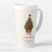 Elegant Christmas Tree – Red Ribbon  Latte Mok (Rechterhoek)