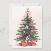 Elegant Christmas Tree with Pink Bows Holiday Card Feestdagenkaart (Voorkant)