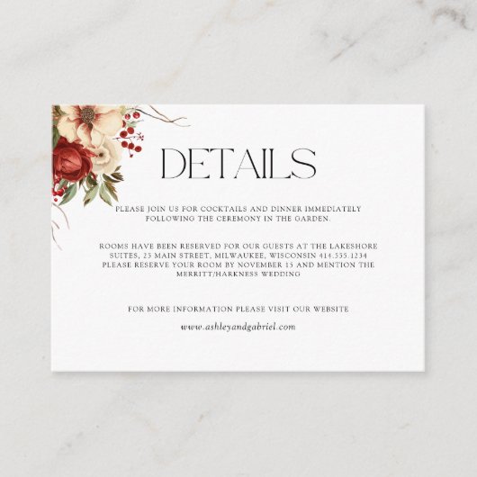 Elegant Christmas Winter Floral Informatiekaartje (Voorkant)