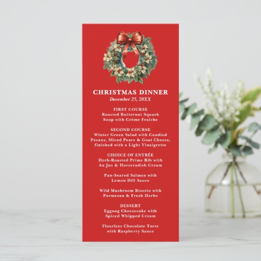 Elegant Christmas Wreath Christmas Dinner Menu (Staand voorkant)