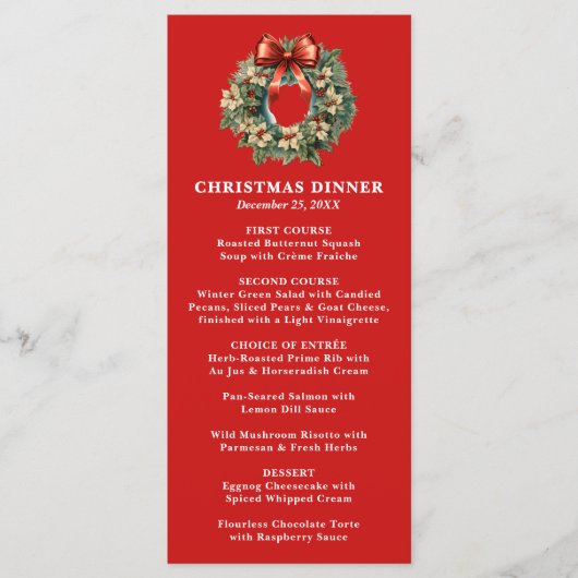 Elegant Christmas Wreath Christmas Dinner Menu (Voorkant)